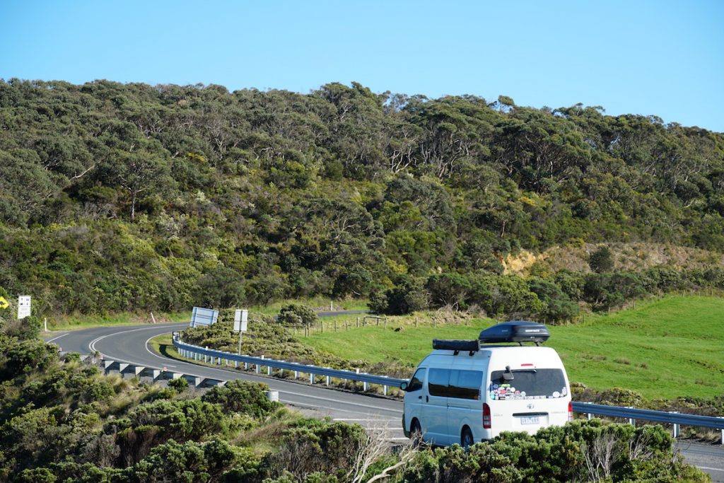 The support van at Castle Cove where the trail meets the Great Ocean Road for the only time over it's 100km length. For self-guided tours I'll always stop here to meet hikers so they can get refreshments, sunscreen etc. 