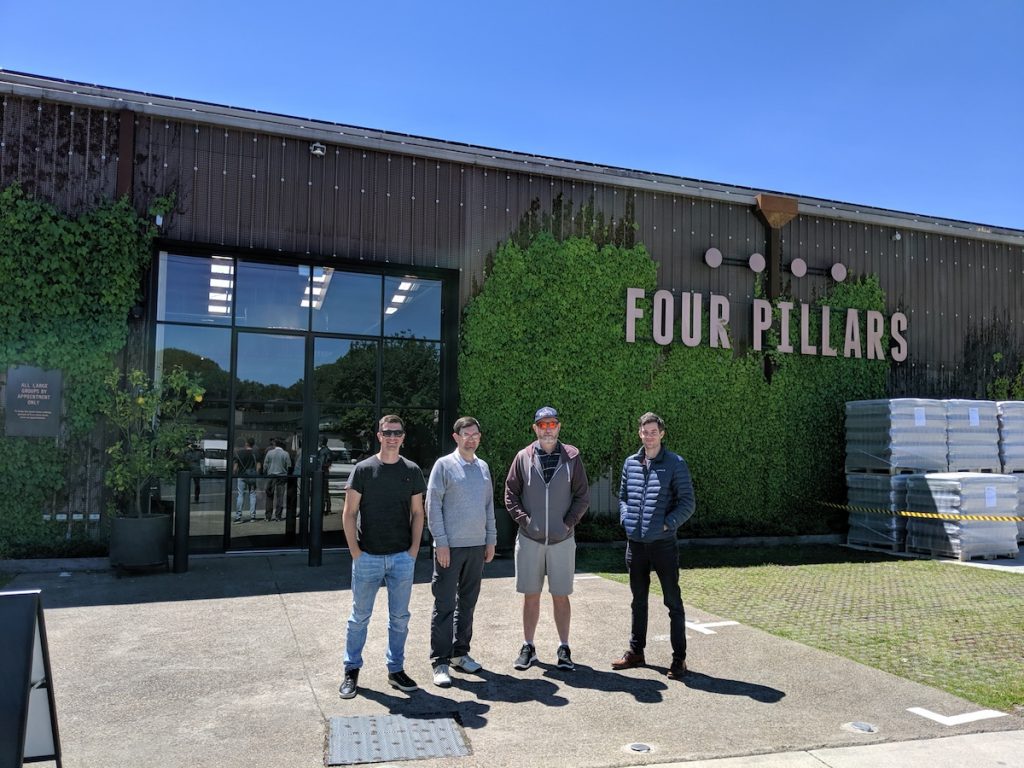 Excited for gin, less exited for group photos - Four Pillars Gin Distillery in Healesville. 