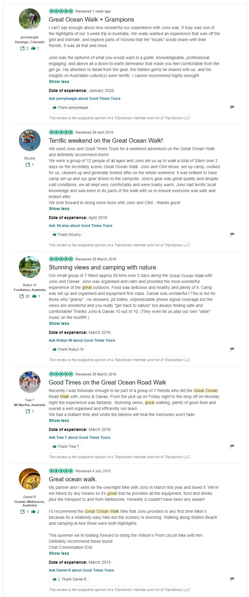 Great Ocean Walk Tour Feedback