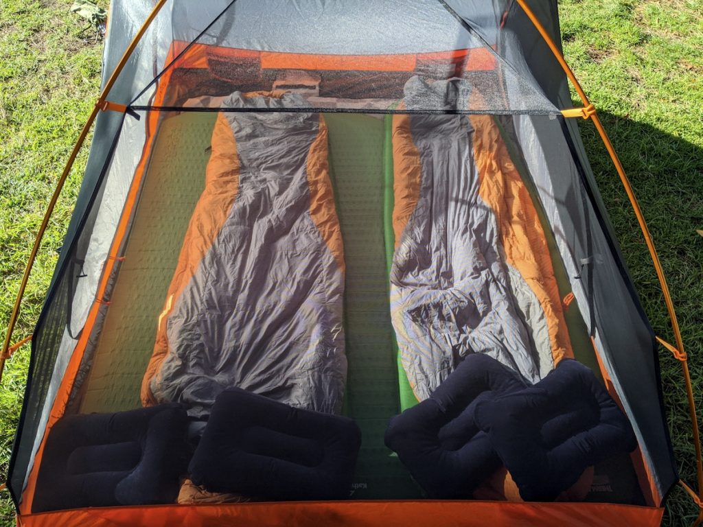 Fleece lined picnic rug, plus double inflatable mattresses and my warmest down sleeping bags to ensure tent camping is as warm and comfortable as can be. 