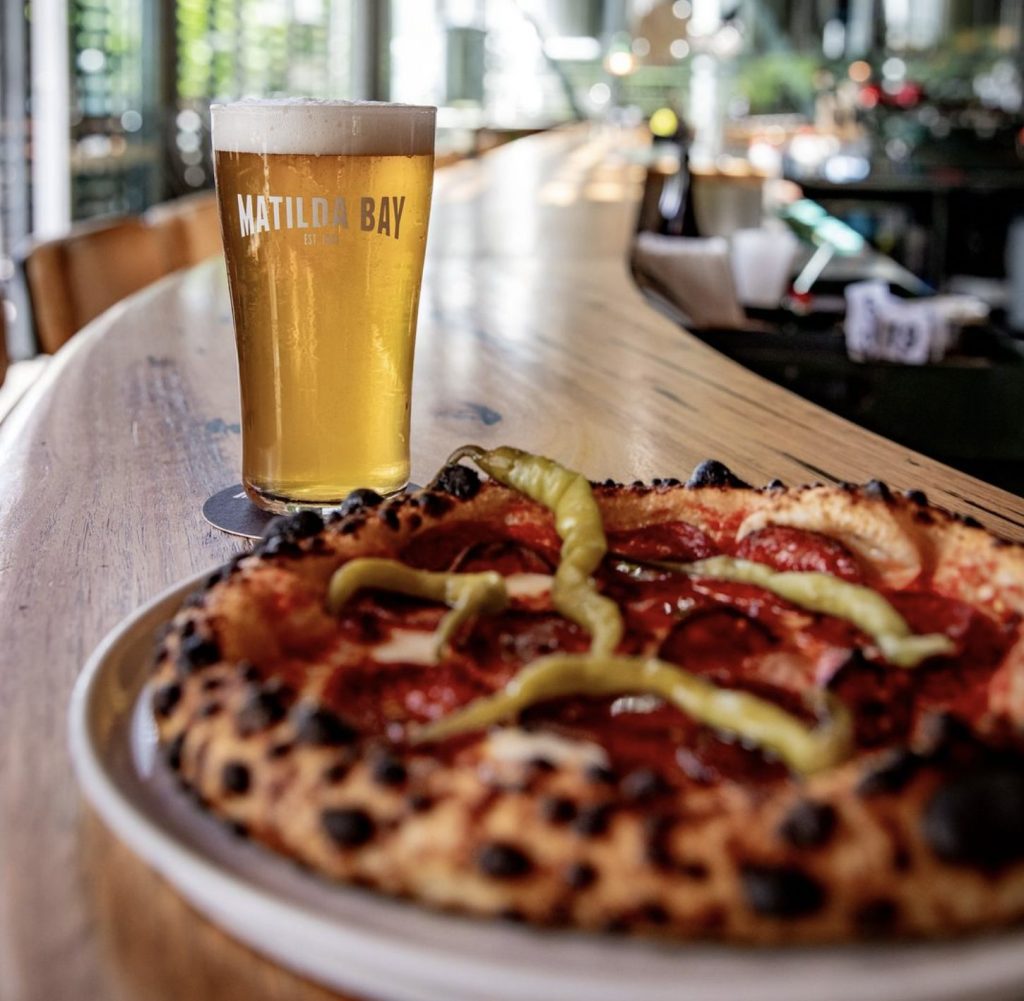 Matilda Bay Brewpub beer and pizza.