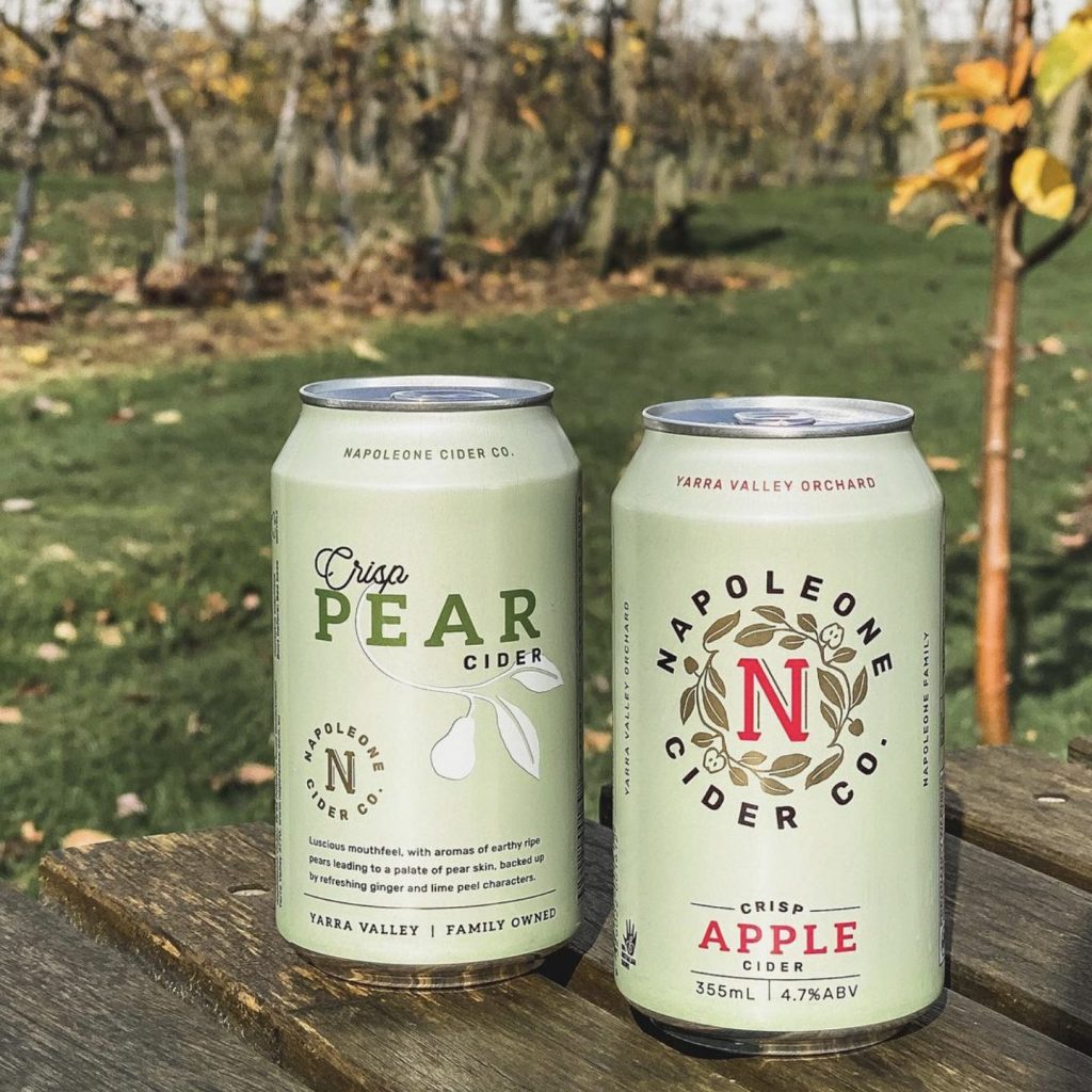 Napoleone pear and apple cider cans. 